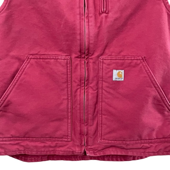 Carhartt Sherpa Lined Duck Canvas Mock Neck Vest Jacket Sz Med Crab Apple WV001 - Picture 3 of 12